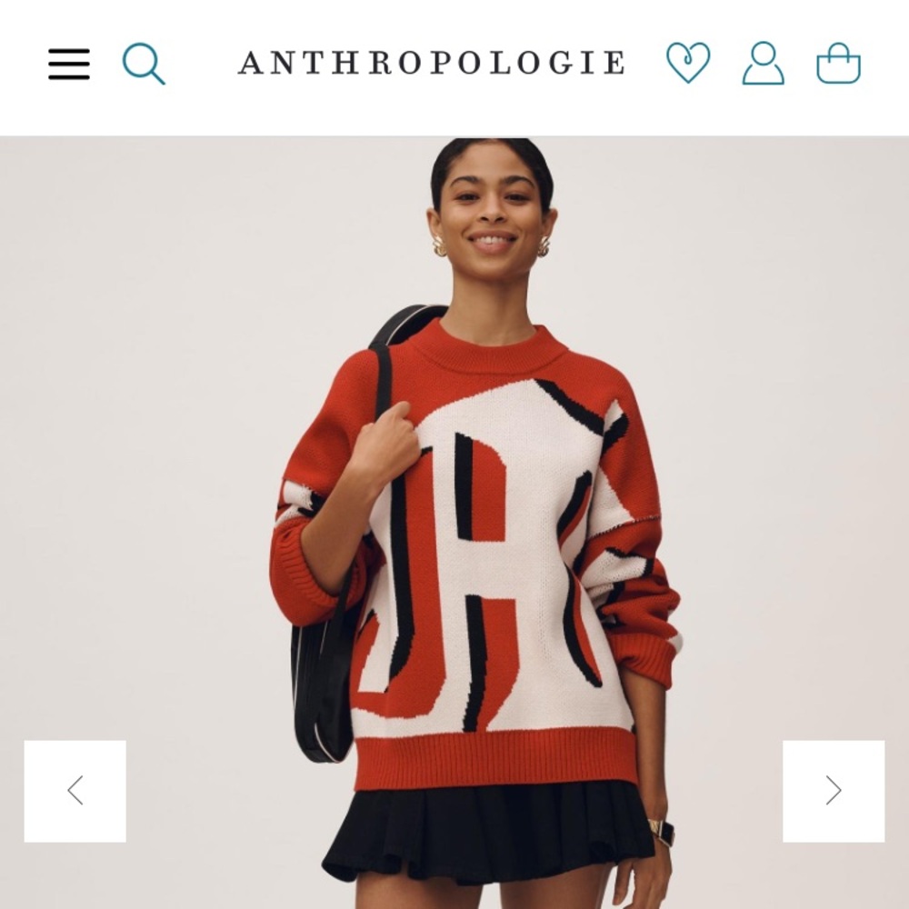NWT Anthropologie Maeve Oversized Graphic Monogram Sweater MEDIUM Red Black